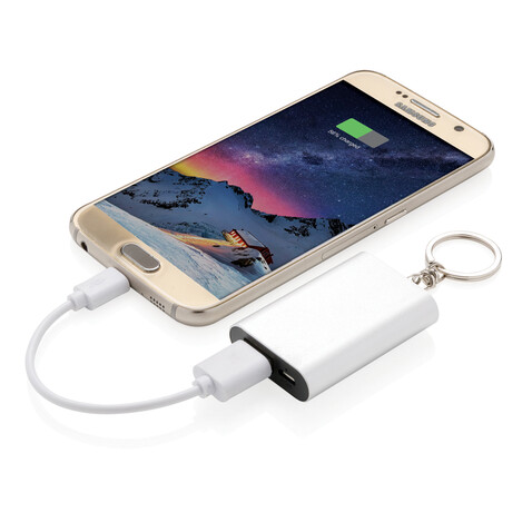 1.000 mAh Schlüsselanhänger Powerbank silber bedrucken, Art.-Nr. P324.190 1.000 mAh Schlüsselanhänger Powerbank silber bedrucken, Art.-Nr. P324.190