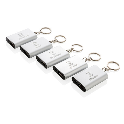 1.000 mAh Schlüsselanhänger Powerbank silber bedrucken, Art.-Nr. P324.190 1.000 mAh Schlüsselanhänger Powerbank silber bedrucken, Art.-Nr. P324.190