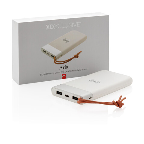 Aria 8.000 mAh 5W Wireless Charging Powerbank weiß bedrucken, Art.-Nr. P324.693