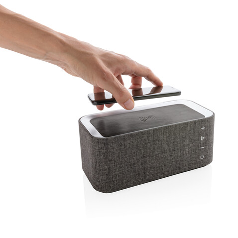 Vogue Wireless-Charger Lautsprecher grau, schwarz bedrucken, Art.-Nr. P328.072 Vogue Wireless-Charger Lautsprecher grau, schwarz bedrucken, Art.-Nr. P328.072