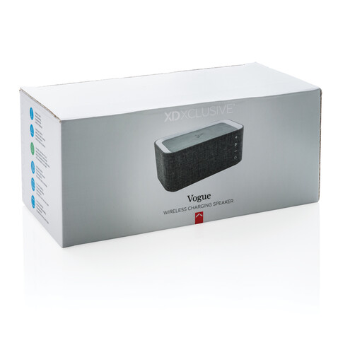 Vogue Wireless-Charger Lautsprecher grau, schwarz bedrucken, Art.-Nr. P328.072 Vogue Wireless-Charger Lautsprecher grau, schwarz bedrucken, Art.-Nr. P328.072