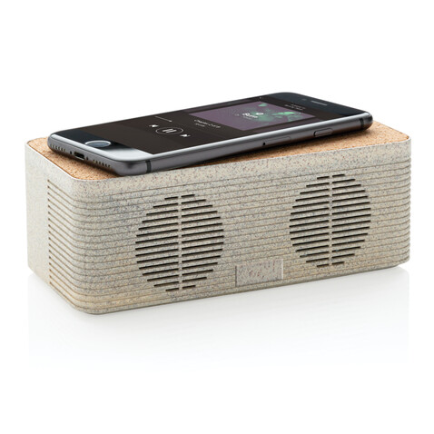 Weizenstroh Wireless Charging Lautsprecher khaki bedrucken, Art.-Nr. P328.719