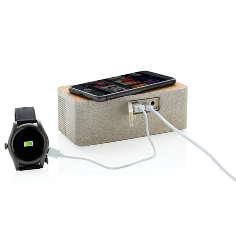 Weizenstroh Wireless Charging Lautsprecher khaki bedrucken, Art.-Nr. P328.719