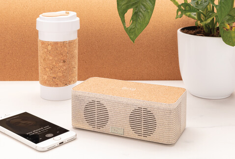 Weizenstroh Wireless Charging Lautsprecher khaki bedrucken, Art.-Nr. P328.719