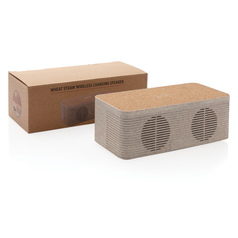 Weizenstroh Wireless Charging Lautsprecher khaki bedrucken, Art.-Nr. P328.719