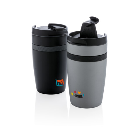 Sierra auslaufsicherer Vakuum-Becher schwarz, grau bedrucken, Art.-Nr. P432.801
