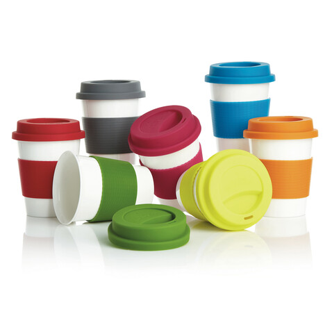 ECO PLA Kaffeebecher grau, weiß bedrucken, Art.-Nr. P432.880