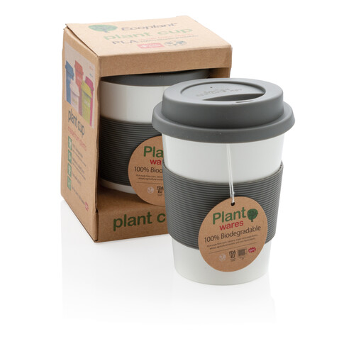 ECO PLA Kaffeebecher grau, weiß bedrucken, Art.-Nr. P432.880