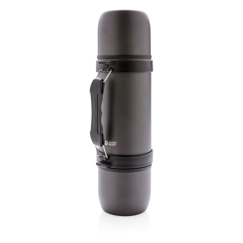 Thermosflasche mit 2 Bechern grau bedrucken, Art.-Nr. P433.330