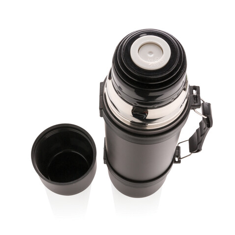 Thermosflasche mit 2 Bechern grau bedrucken, Art.-Nr. P433.330
