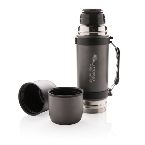 Thermosflasche mit 2 Bechern grau bedrucken, Art.-Nr. P433.330
