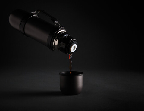 Thermosflasche mit 2 Bechern grau bedrucken, Art.-Nr. P433.330