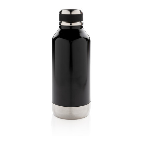 Auslaufsichere Vakuumflasche mit Logoplatte schwarz bedrucken, Art.-Nr. P436.671