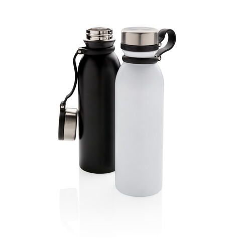 Kupfer-Vakuumisolierte Flasche mit Trageriemen weiß bedrucken, Art.-Nr. P436.713