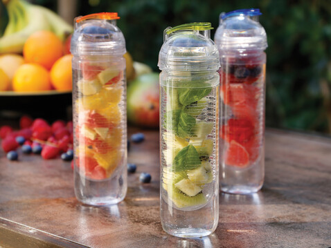 Wasserflasche mit Aromafach blau bedrucken, Art.-Nr. P436.815