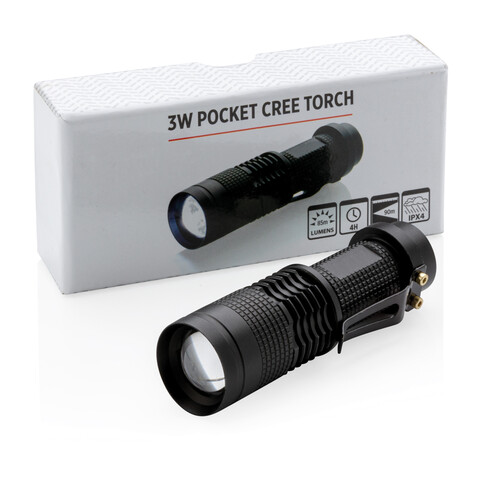 Kompakte 3W Cree Taschenlampe schwarz bedrucken, Art.-Nr. P513.571 Kompakte 3W Cree Taschenlampe schwarz bedrucken, Art.-Nr. P513.571