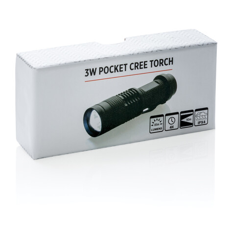 Kompakte 3W Cree Taschenlampe schwarz bedrucken, Art.-Nr. P513.571 Kompakte 3W Cree Taschenlampe schwarz bedrucken, Art.-Nr. P513.571