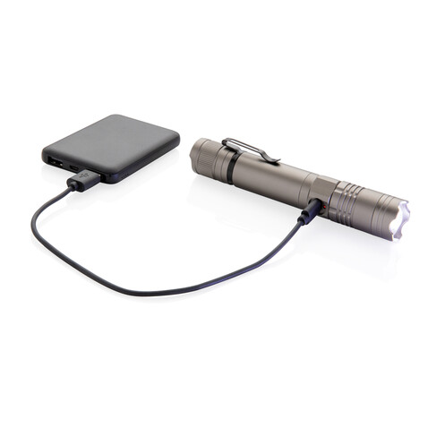 Wiederaufladbare 3W Taschenlampe grau bedrucken, Art.-Nr. P513.591