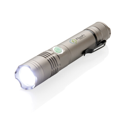 Wiederaufladbare 3W Taschenlampe grau bedrucken, Art.-Nr. P513.591