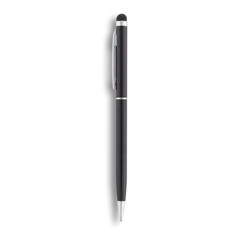 Schlanker Aluminiumkugelschreiber mit Stylus schwarz bedrucken, Art.-Nr. P610.621