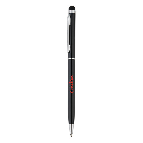 Schlanker Aluminiumkugelschreiber mit Stylus schwarz bedrucken, Art.-Nr. P610.621