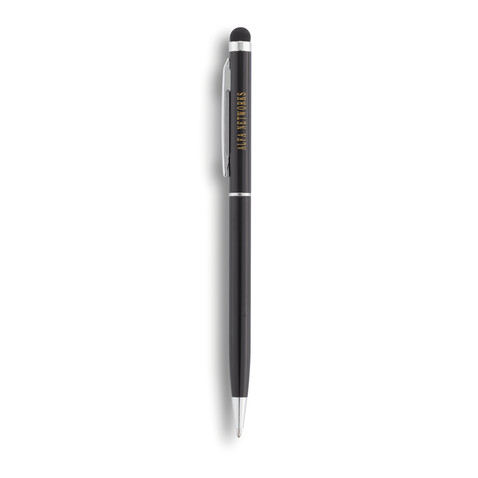 Schlanker Aluminiumkugelschreiber mit Stylus schwarz bedrucken, Art.-Nr. P610.621