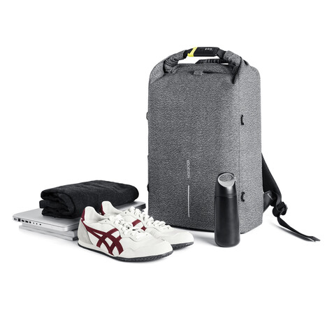 Urban schnitthemmender Anti-Diebstahl-Rucksack grau, schwarz bedrucken, Art.-Nr. P705.642 Urban schnitthemmender Anti-Diebstahl-Rucksack grau, schwarz bedrucken, Art.-Nr. P705.642