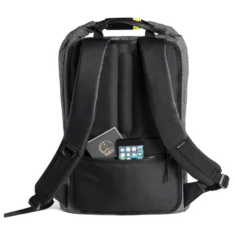 Urban schnitthemmender Anti-Diebstahl-Rucksack grau, schwarz bedrucken, Art.-Nr. P705.642 Urban schnitthemmender Anti-Diebstahl-Rucksack grau, schwarz bedrucken, Art.-Nr. P705.642
