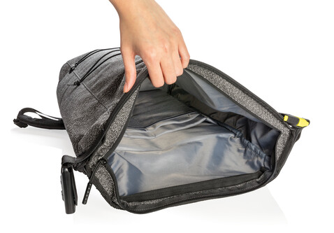 Urban schnitthemmender Anti-Diebstahl-Rucksack grau, schwarz bedrucken, Art.-Nr. P705.642 Urban schnitthemmender Anti-Diebstahl-Rucksack grau, schwarz bedrucken, Art.-Nr. P705.642