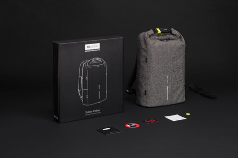 Urban schnitthemmender Anti-Diebstahl-Rucksack grau, schwarz bedrucken, Art.-Nr. P705.642 Urban schnitthemmender Anti-Diebstahl-Rucksack grau, schwarz bedrucken, Art.-Nr. P705.642