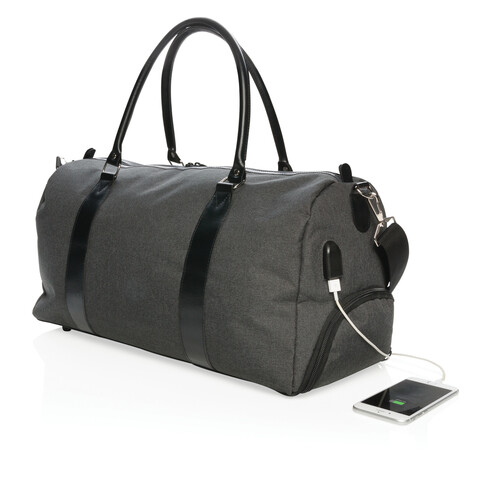 Wochenendtasche mit USB A-Ausgang schwarz bedrucken, Art.-Nr. P707.051 Wochenendtasche mit USB A-Ausgang schwarz bedrucken, Art.-Nr. P707.051