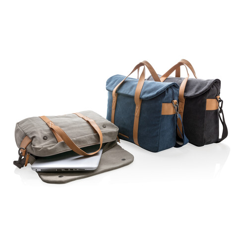 Canvas Laptop-Tasche, PVC-frei grau bedrucken, Art.-Nr. P729.352