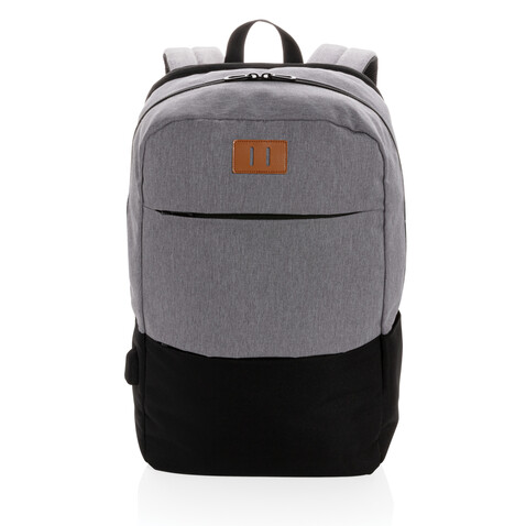 Moderner 15.6" USB &amp; RFID Laptop-Rucksack, PVC-frei schwarz bedrucken, Art.-Nr. P760.051