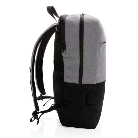 Moderner 15.6" USB &amp; RFID Laptop-Rucksack, PVC-frei schwarz bedrucken, Art.-Nr. P760.051