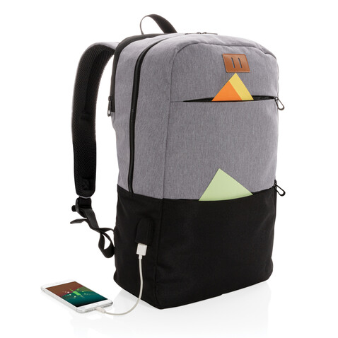 Moderner 15.6" USB &amp; RFID Laptop-Rucksack, PVC-frei schwarz bedrucken, Art.-Nr. P760.051