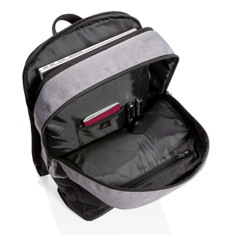 Moderner 15.6" USB &amp; RFID Laptop-Rucksack, PVC-frei schwarz bedrucken, Art.-Nr. P760.051