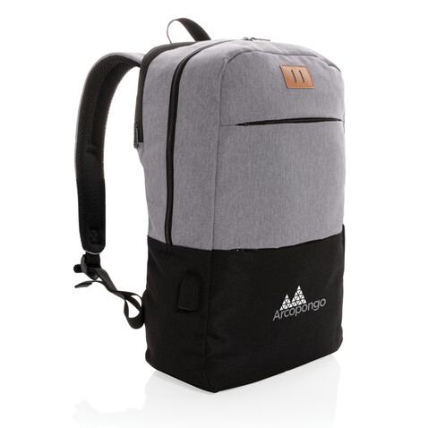 Moderner 15.6" USB &amp; RFID Laptop-Rucksack, PVC-frei schwarz bedrucken, Art.-Nr. P760.051