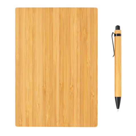 A5 Bambus Notizbuch &amp; Stift braun bedrucken, Art.-Nr. P772.159