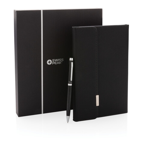 Swiss Peak Deluxe A5 Notizbuch mit Stift schwarz bedrucken, Art.-Nr. P772.921