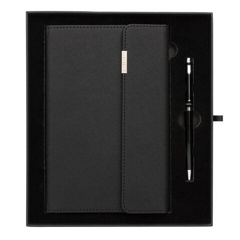 Swiss Peak Deluxe A5 Notizbuch mit Stift schwarz bedrucken, Art.-Nr. P772.921