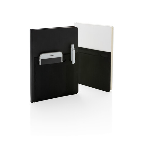 A5 Deluxe Notizbuch mit Fächern schwarz bedrucken, Art.-Nr. P773.011