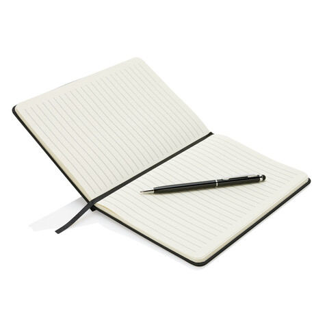 Basic Hardcover PU A5 Notizbuch mit Stylus-Stift schwarz bedrucken, Art.-Nr. P773.311 Basic Hardcover PU A5 Notizbuch mit Stylus-Stift schwarz bedrucken, Art.-Nr. P773.311