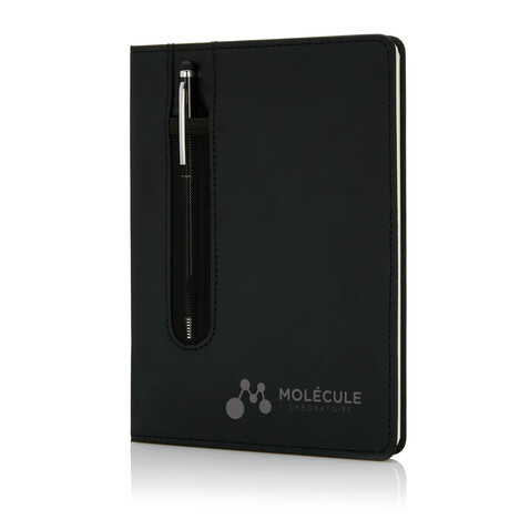 Basic Hardcover PU A5 Notizbuch mit Stylus-Stift schwarz bedrucken, Art.-Nr. P773.311 Basic Hardcover PU A5 Notizbuch mit Stylus-Stift schwarz bedrucken, Art.-Nr. P773.311