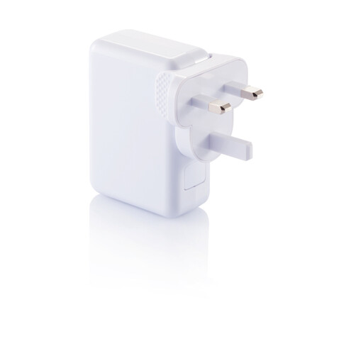 Reiseadapter mit 4fachem USB Anschluss weiß bedrucken, Art.-Nr. P820.373 Reiseadapter mit 4fachem USB Anschluss weiß bedrucken, Art.-Nr. P820.373