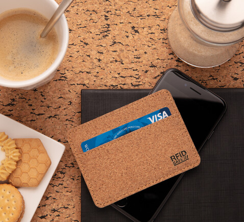 Kork RFID Slim-Wallet braun bedrucken, Art.-Nr. P820.879