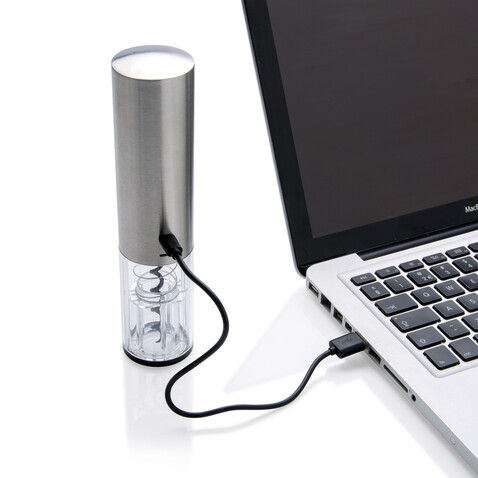 Elektronischer Weinöffner - USB aufladbar grau bedrucken, Art.-Nr. P911.392