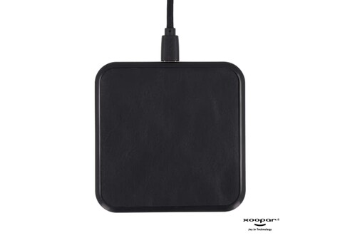 2259 | Xoopar Iné Wireless Fast Charger - Recycled Leather 15W - Schwarz bedrucken, Art.-Nr. LT41506-N0002