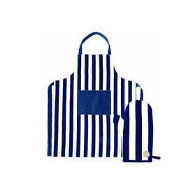 Aron Schürze &amp;amp; Grillhandschuh-Set - Weiss / Blau bedrucken, Art.-Nr. LT52222-N0111