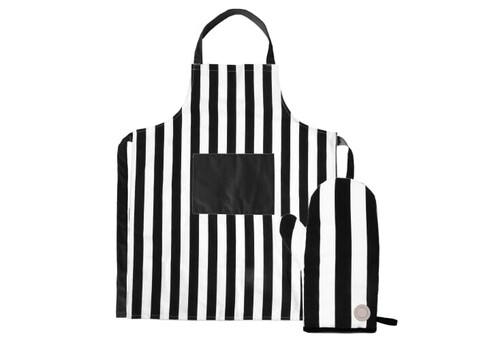 Aron Schürze &amp; Grillhandschuh-Set - Weiss / Schwarz bedrucken, Art.-Nr. LT52222-N0102