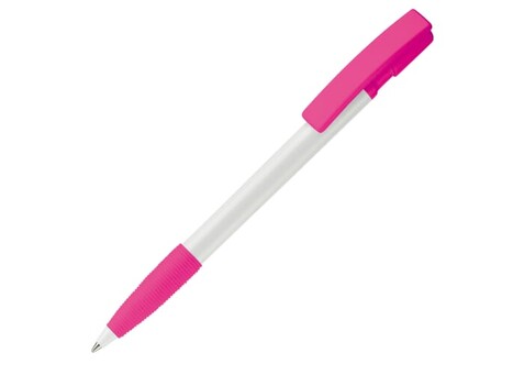 Kugelschreiber Nash Hardcolour mit Gummigriff - Weiss / Rosa bedrucken, Art.-Nr. LT80801-N0176 Kugelschreiber Nash Hardcolour mit Gummigriff - Weiss / Rosa bedrucken, Art.-Nr. LT80801-N0176